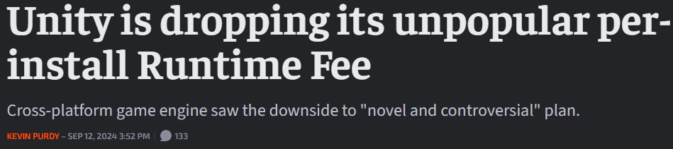 Unity dropped the Runtime fee
